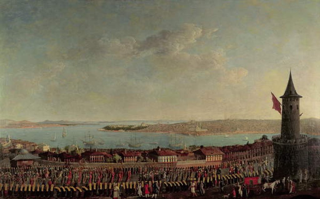 Detail of View of Constantinople with a procession of janissaries passing the Galata Tower by Jean Baptiste Vanmour