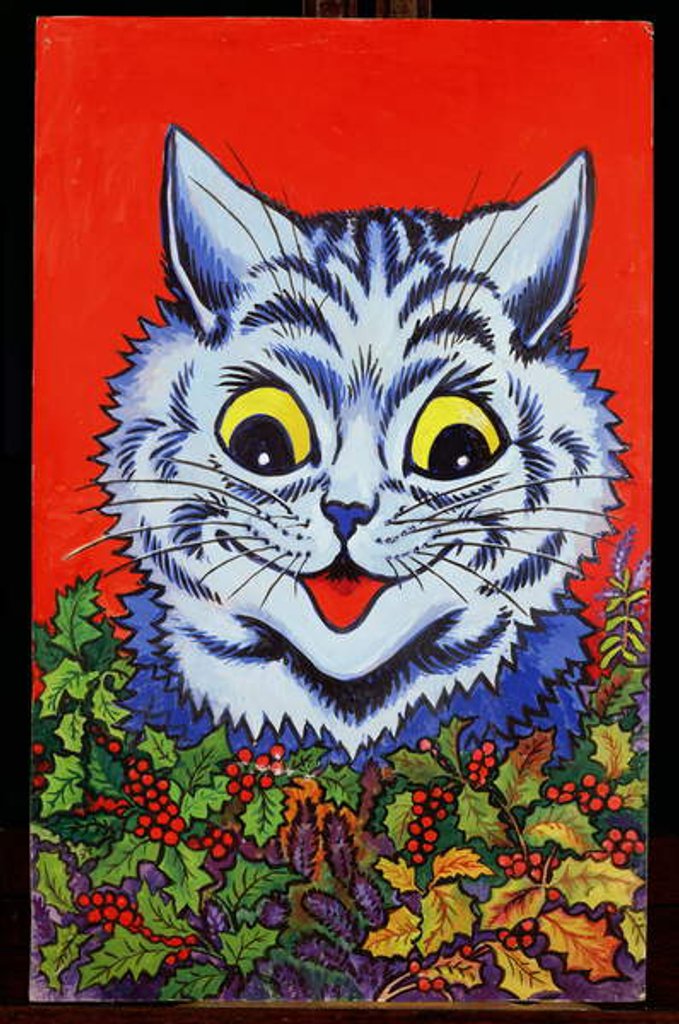 Detail of Cat in Holly by Louis Wain