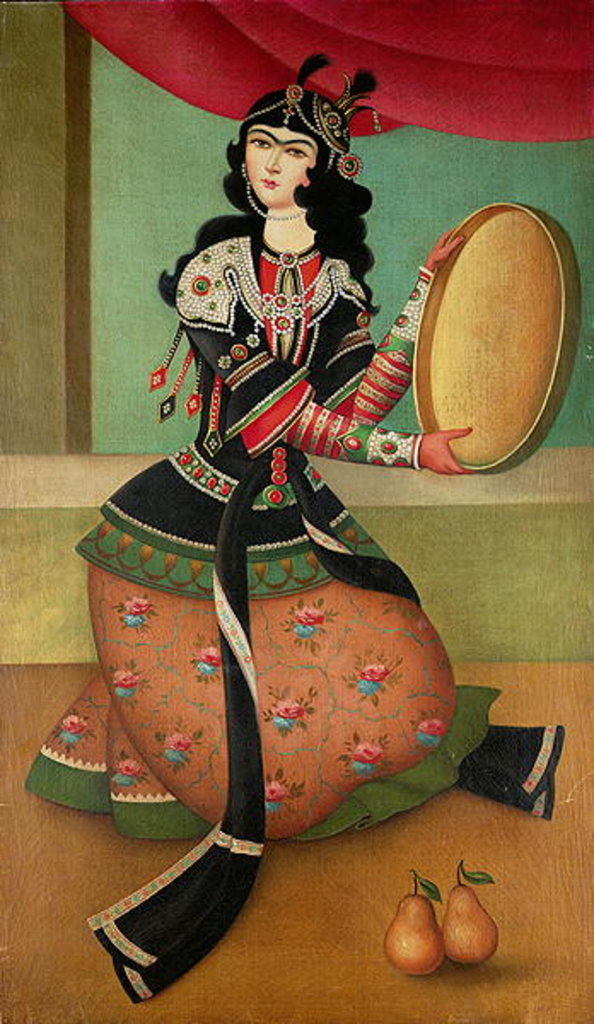 Detail of A Dancing Girl with a Tambourine, Qajar school by Persian School