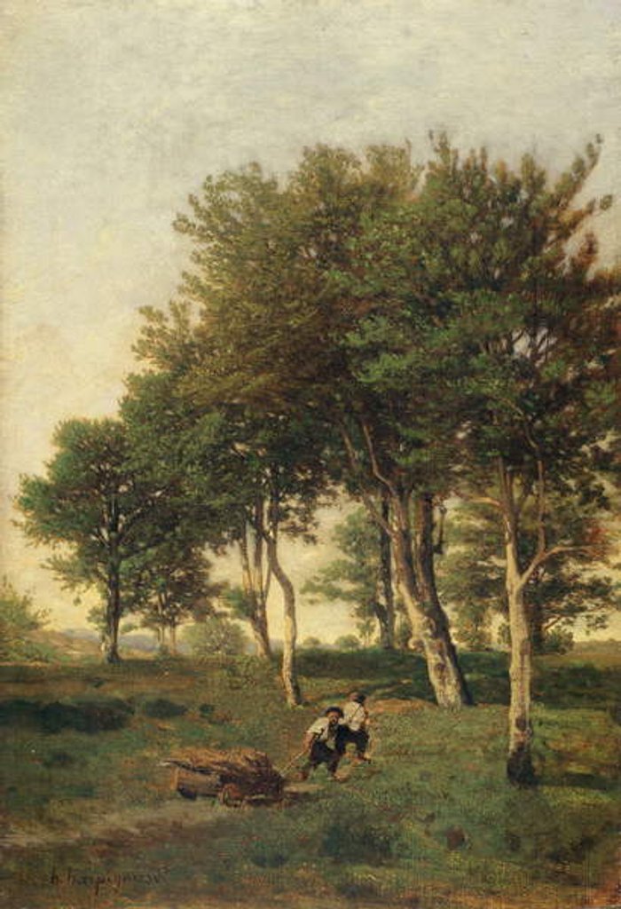 Detail of Landscape with Two Boys Carrying Firewood, 1894 by Henri-Joseph Harpignies