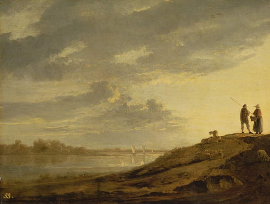 Detail of Sunset over a River, 1650s by Aelbert Cuyp
