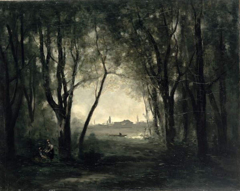 Detail of Landscape with a Lake, 1860-73 by Jean Baptiste Camille Corot