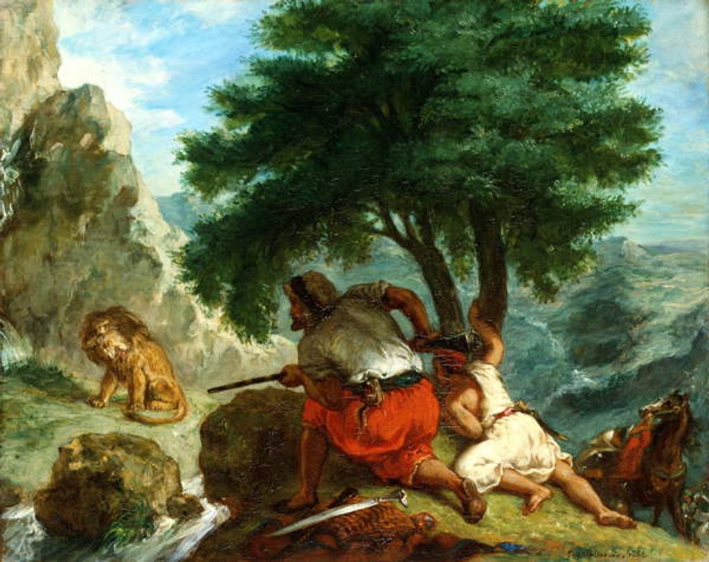 Detail of Lion Hunt in Morocco, 1854 by Ferdinand Victor Eugene Delacroix