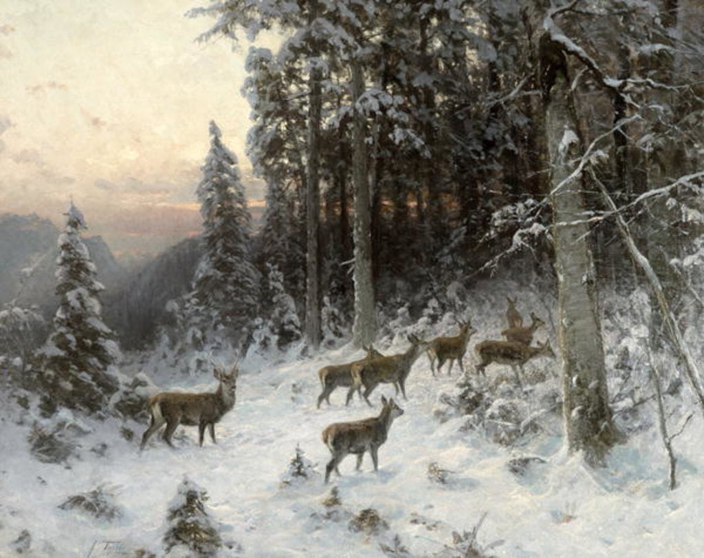 Detail of A winter evening in the Black Forest, c.1880 by German School