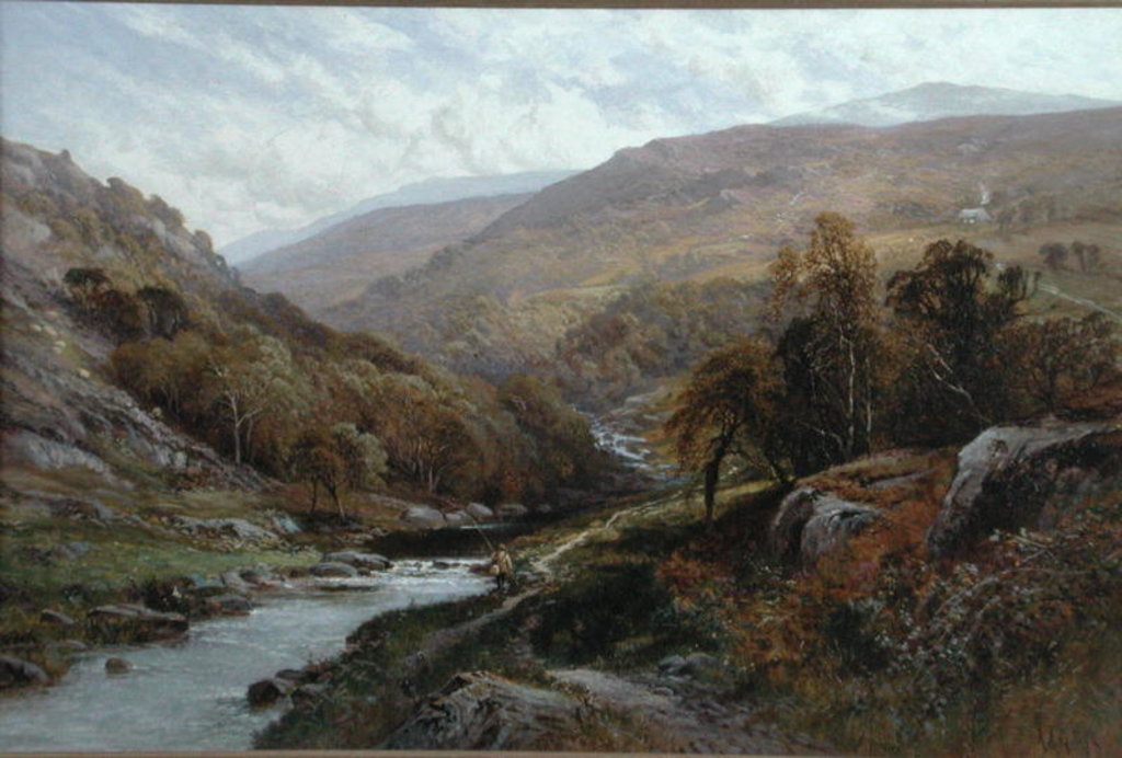 Detail of A Fisherman by a Highland Stream by Alfred Augustus Glendening