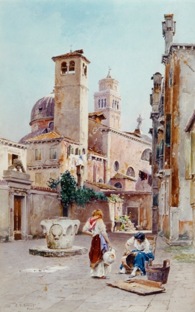 Detail of A Piazza in Venice, 1901 by Alexandre Nicolaievitch Roussoff