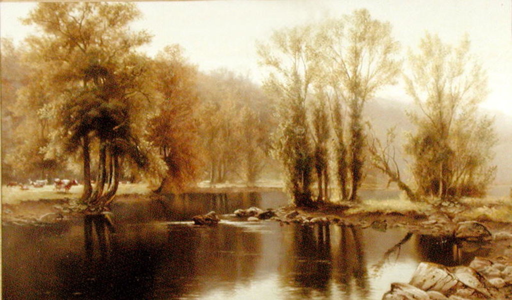 Detail of Extensive River Landscape with Cattle by Edward J. Duval