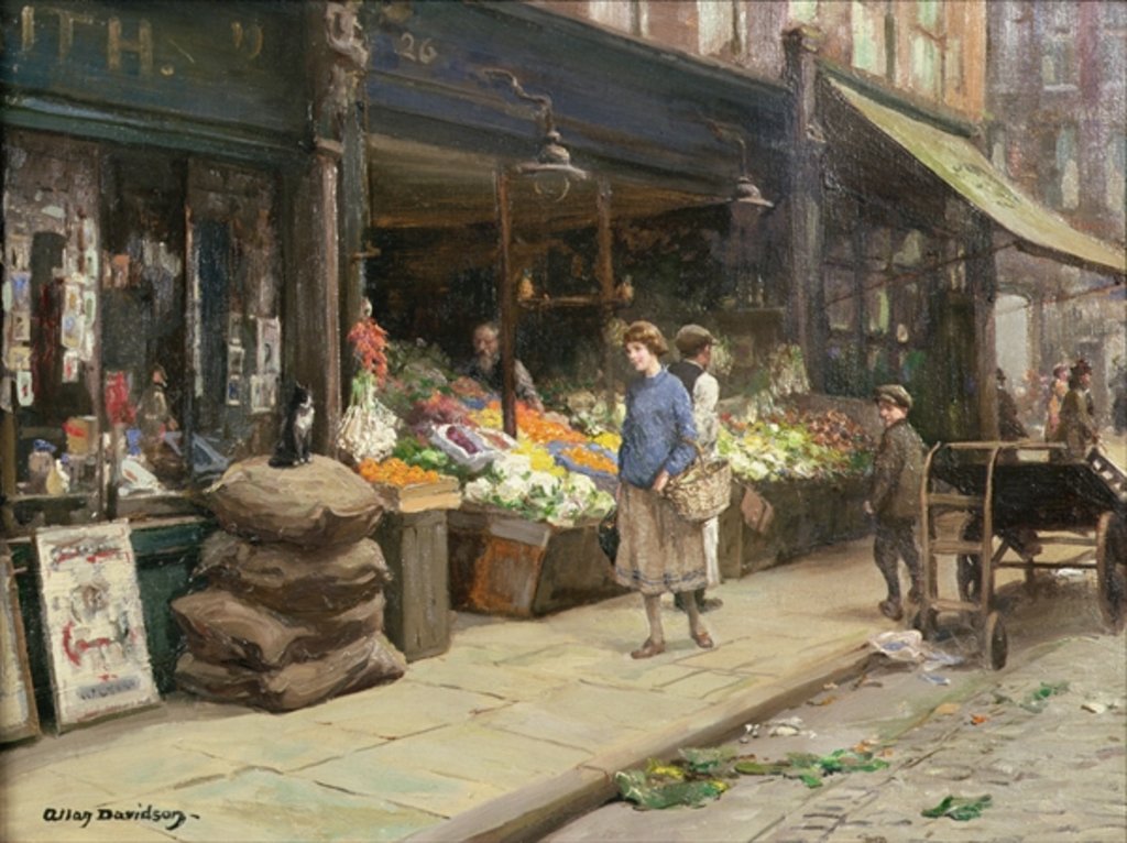 Detail of A London Street Market by Allan Douglas Davidson