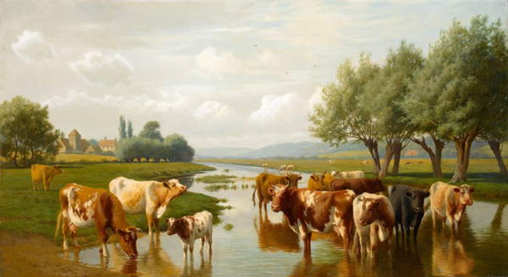 Detail of Cattle in a Water Meadow near Thanington, Kent, 1901 by William Sidney Cooper