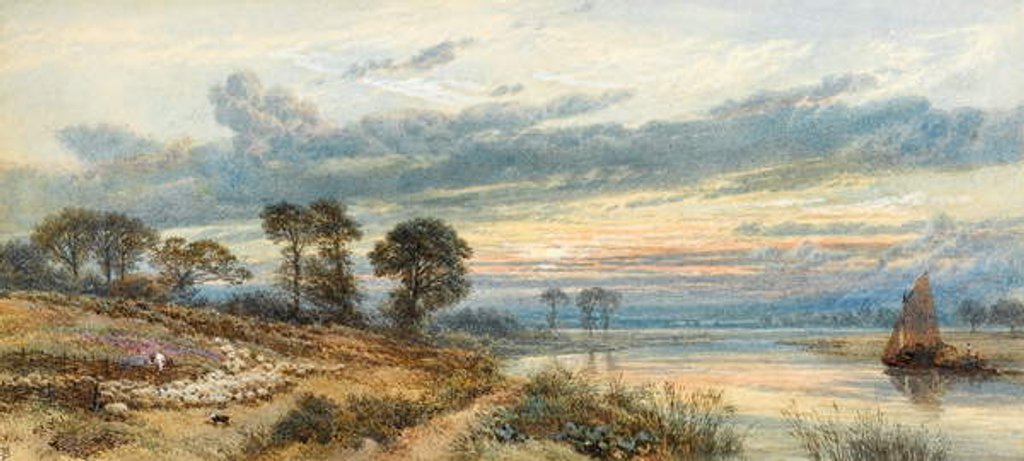 Detail of Sunset over the River by Myles Birket Foster