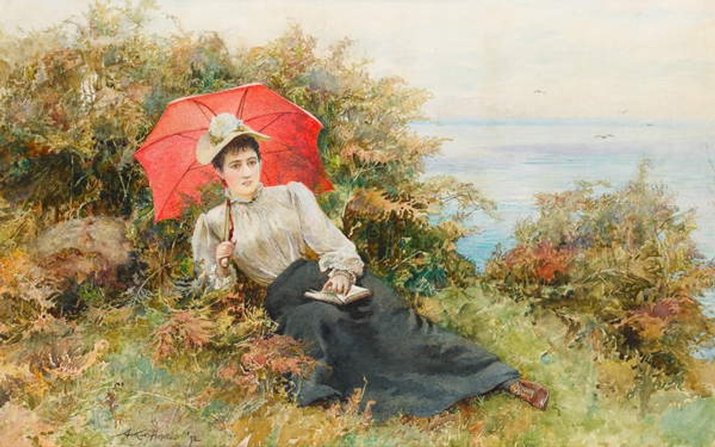 Detail of A Quiet Read by the Cliff Path by Arthur Hopkins
