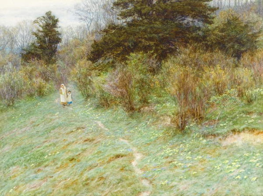 Detail of Primroses on a Surrey Heath by Helen Allingham