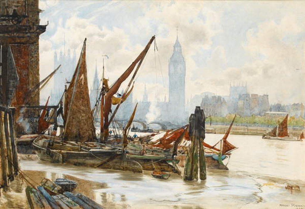 Detail of Westminster from the South Bank, 1885 by Herbert Menzies Marshall