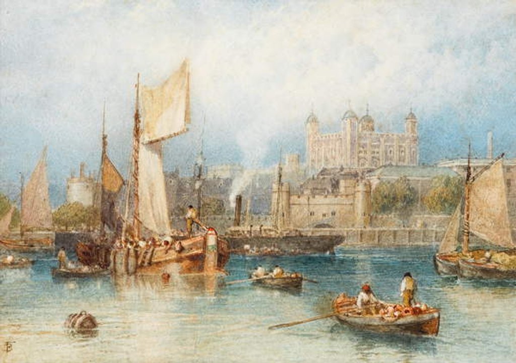 Detail of The Tower of London from the Thames by Myles Birket Foster