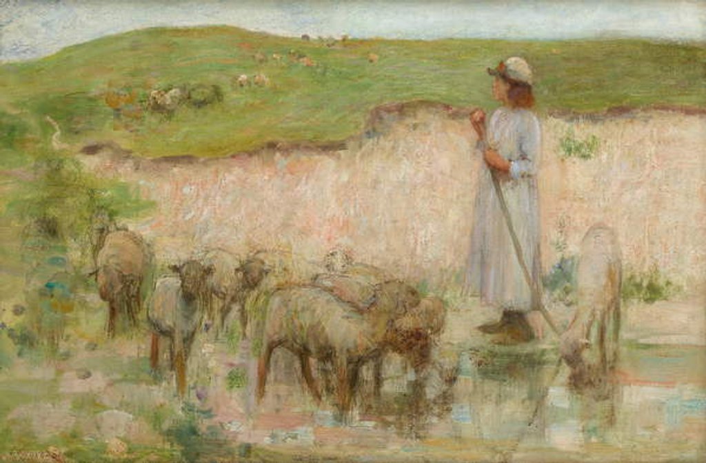 Detail of A Study for 'Sheep Pool on the South Downs' by William Edward Stott