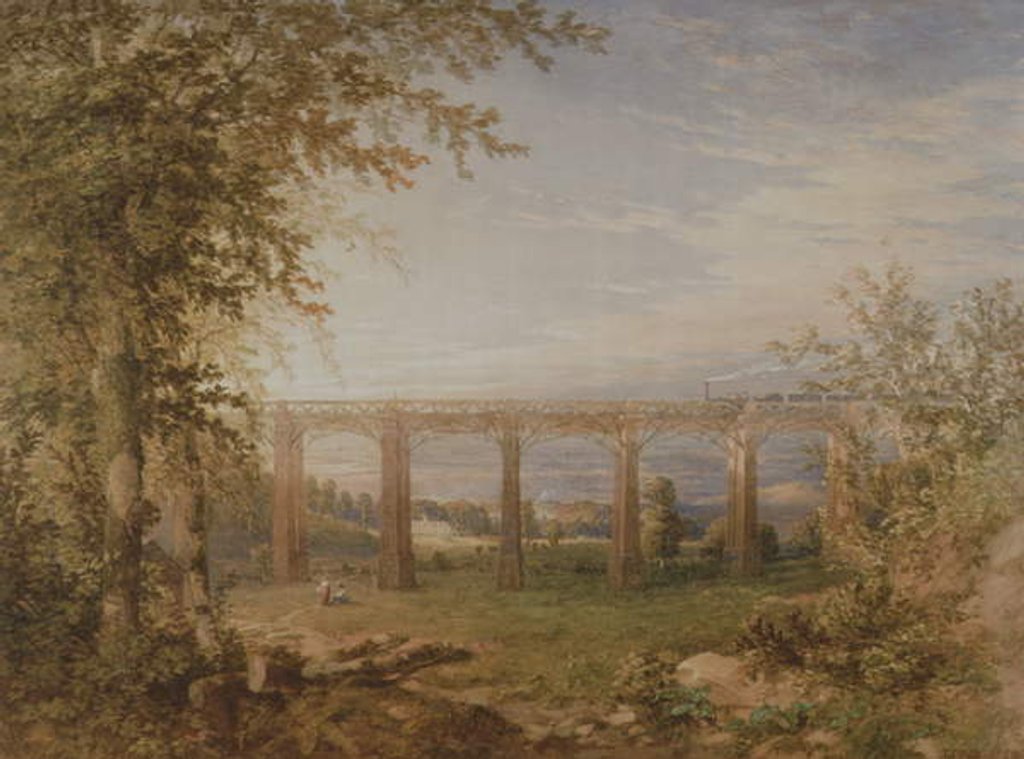 Detail of A Brick and Timber Railway Viaduct with Steam Train, 1849 by F. S. Cook