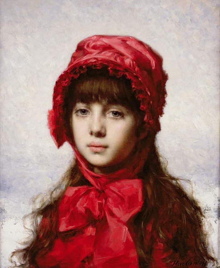 Detail of The Red Bonnet by Alexei Alexevich Harlamoff