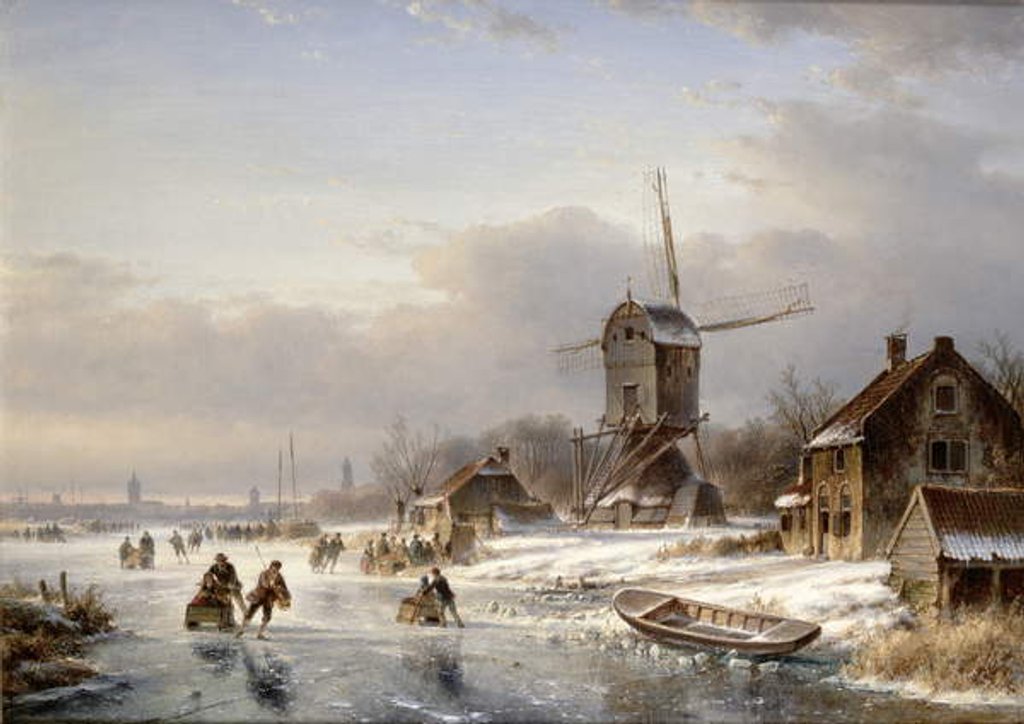 Detail of A Winter Landscape by Laurens Johannes Kleijn