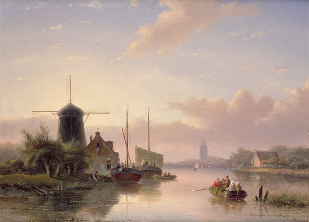 Detail of Summer Landscape at Sunset, 1858 by Jacob Jan Coenraad Spohler