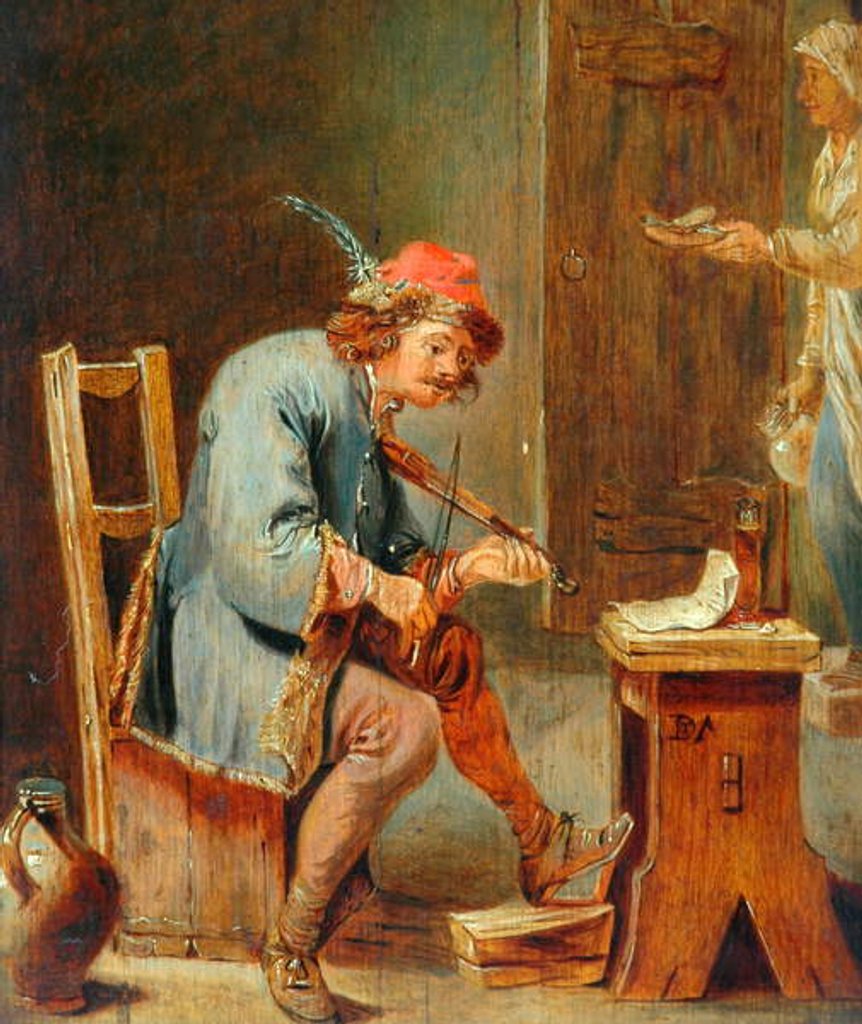 Detail of Man Playing a Fiddle, 1800-50 by David the Younger (after) Teniers