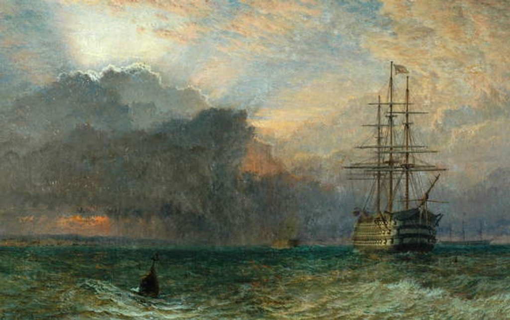 Detail of Man O'War and a Stormy Sunset, 1875 by Henry Dawson