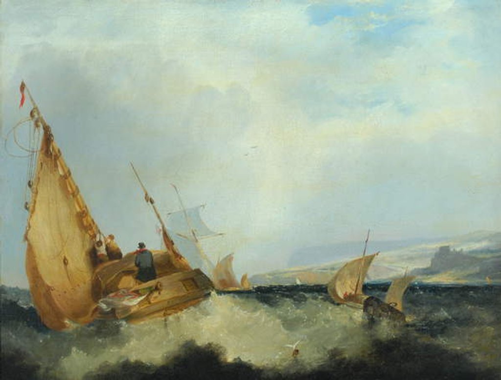 Detail of Shipping off the Isle of Wight by John Sell (style of) Cotman