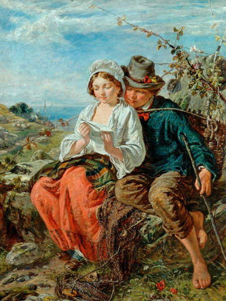 Detail of A fisher-Boy and a girl reading, 1850-79 by Italian School
