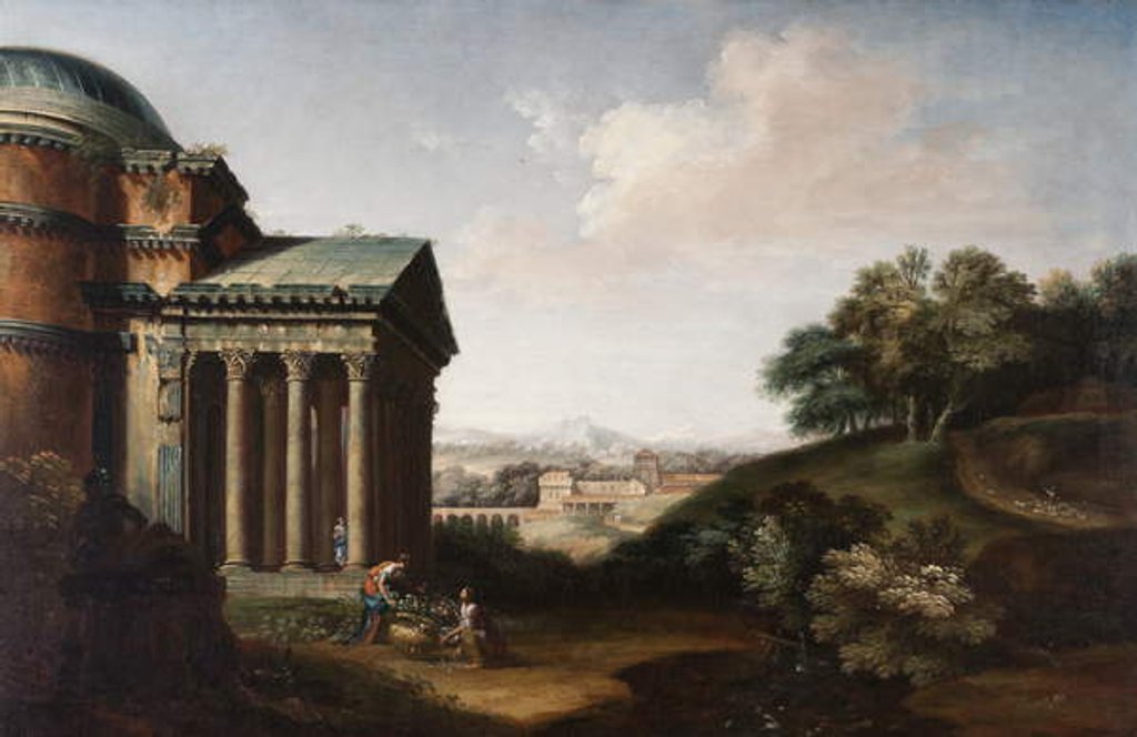 Detail of Capriccio view of the Pantheon, figures and an aqueduct, c.1760 by English School