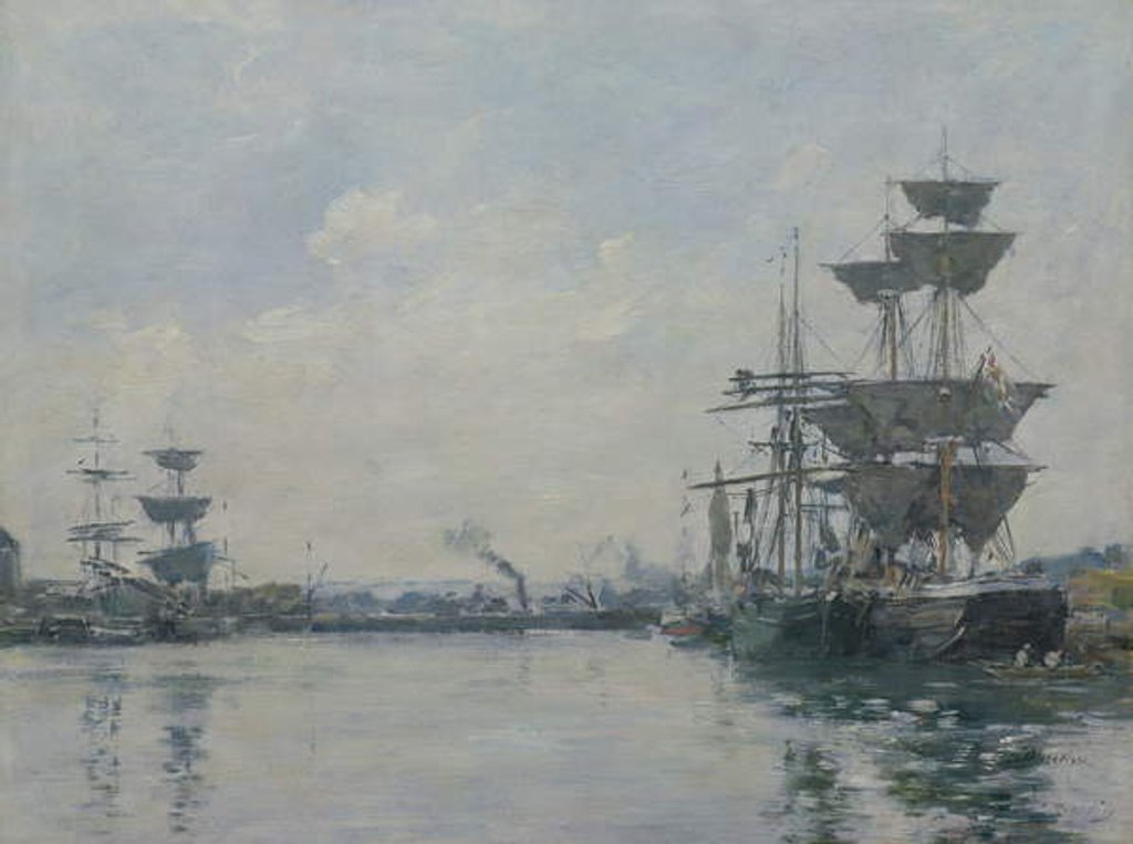 Detail of Le Havre, ships in a basin by Eugene Louis Boudin