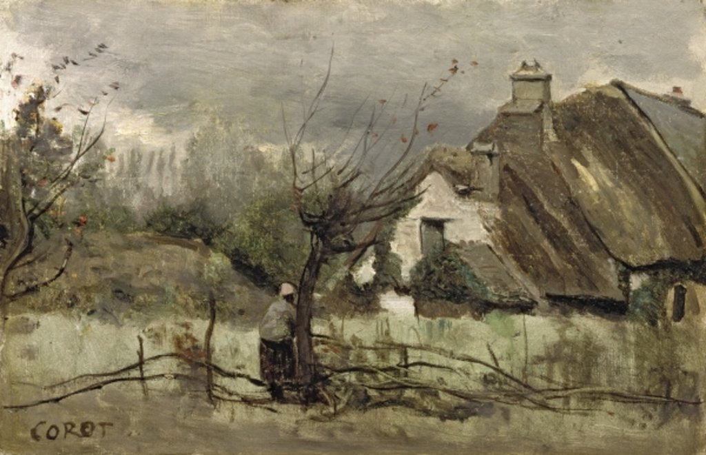 Detail of Thatched cottage in Picardie by Jean Baptiste Camille Corot