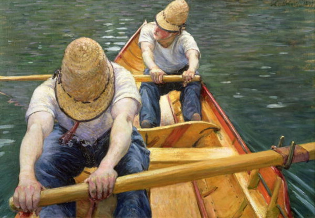 Detail of Boaters Rowing on the Yerres, 1877 by Gustave Caillebotte