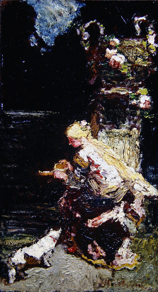 Detail of Young girl with a cat by Adolphe Joseph Thomas Monticelli