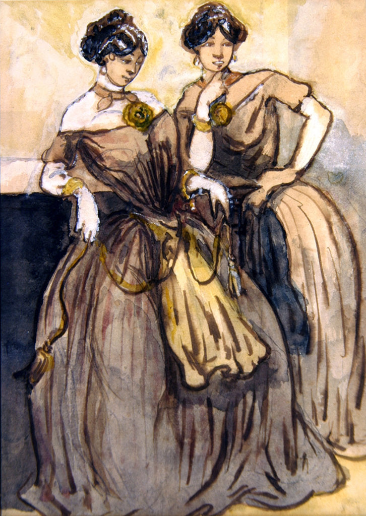Detail of Two young women standing by Constantin Guys