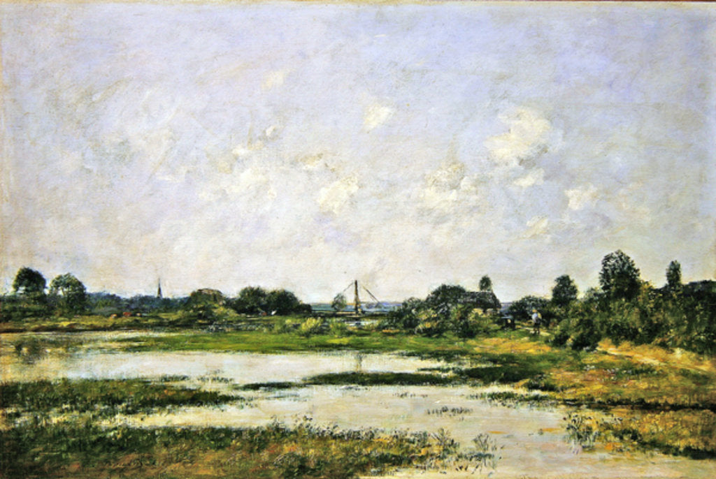 Detail of The banks of the river Touques at Trouville during the spring tides by Eugene Louis Boudin