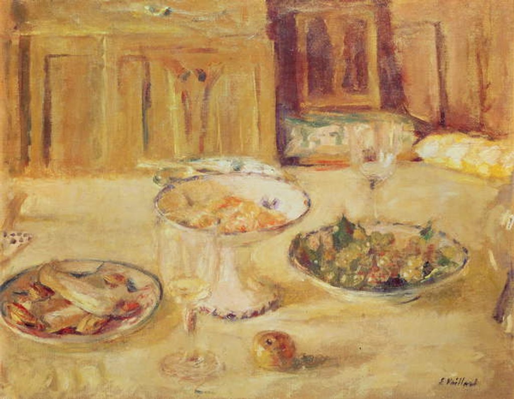 Detail of Bowls of fruit and biscuits and wineglass by Edouard Vuillard