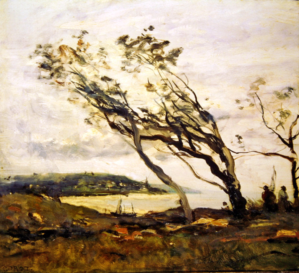 Detail of Stormy day on the Channel by Jean Baptiste Camille Corot