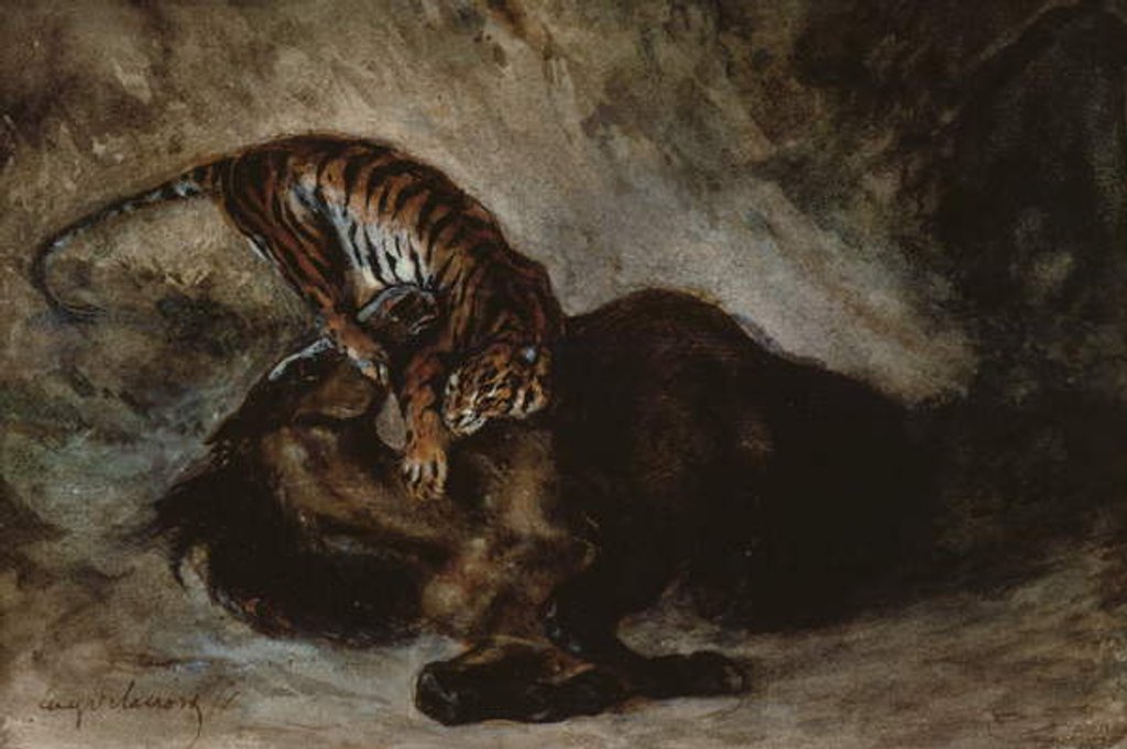 Detail of Tiger attacking a horse by Ferdinand Victor Eugene Delacroix