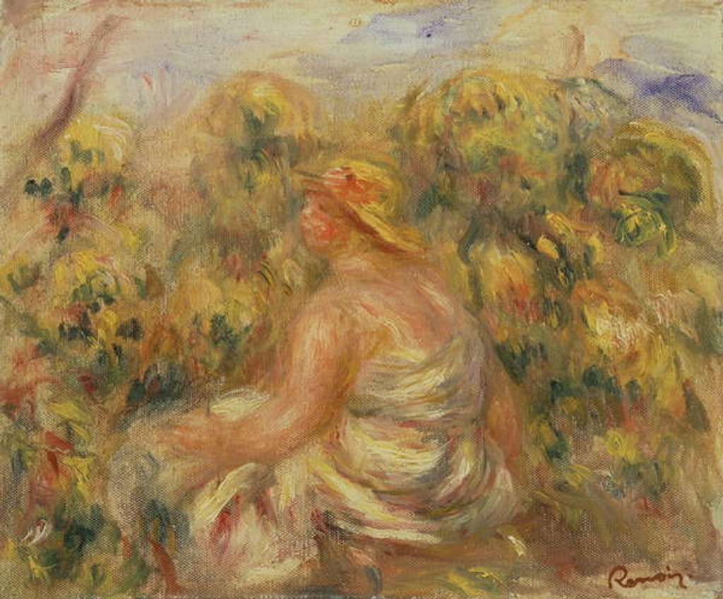 Detail of Woman with Hat in a Landscape c.1918 by Pierre Auguste Renoir