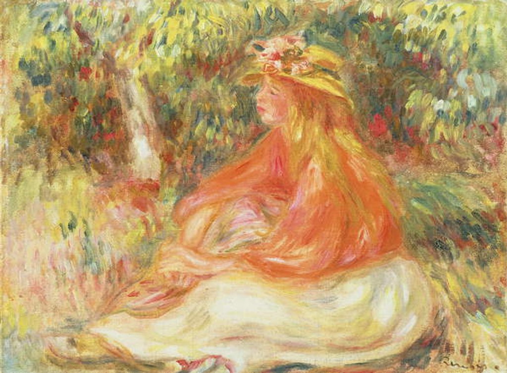 Detail of Girl Seated in a Landscape by Pierre Auguste Renoir