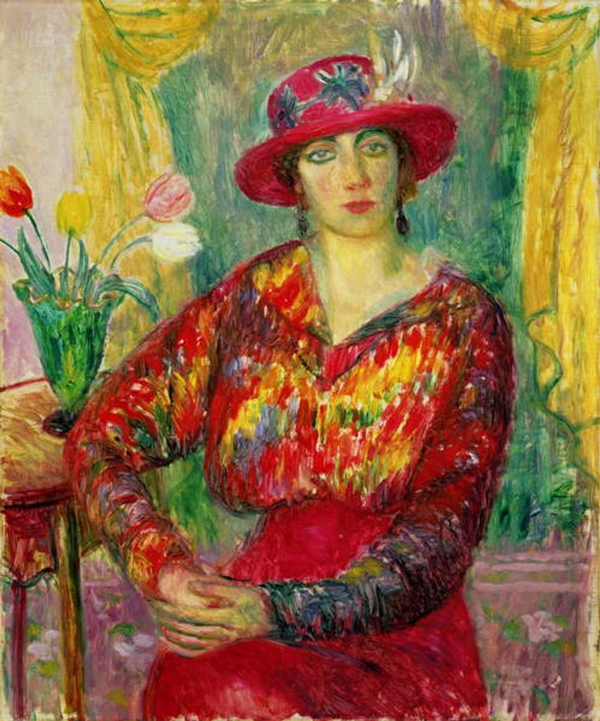 Detail of Girl in a Red Dress and Hat by William James Glackens