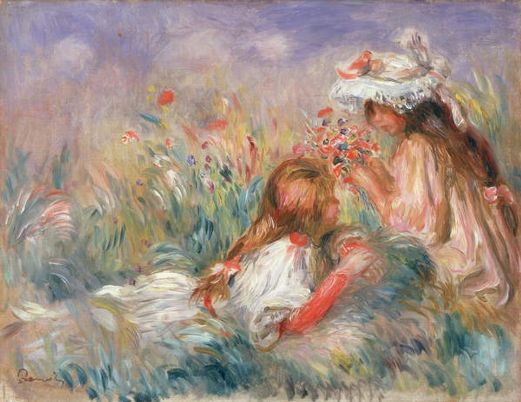 Detail of Two Children Seated Among Flowers, 1900 by Pierre Auguste Renoir