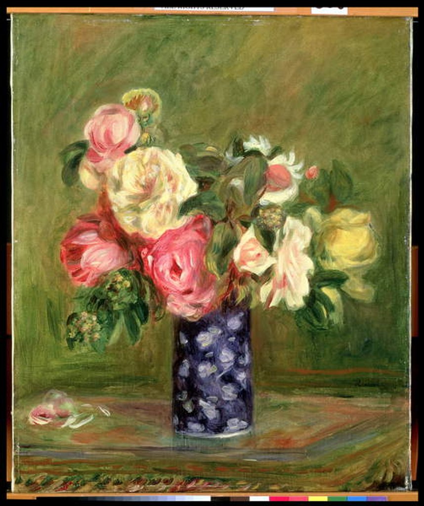 Detail of Roses in a Blue Vase by Pierre Auguste Renoir