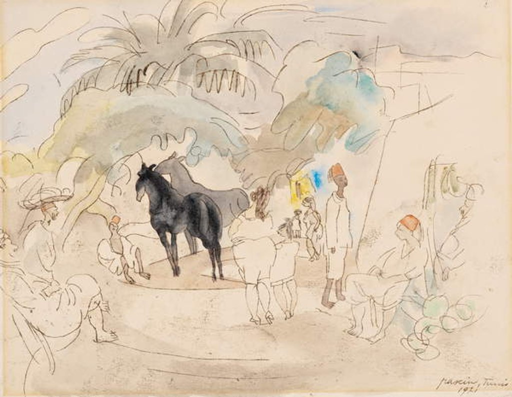 Detail of Figures and Two Horses in a Landscape, 1921 by Jules Pascin
