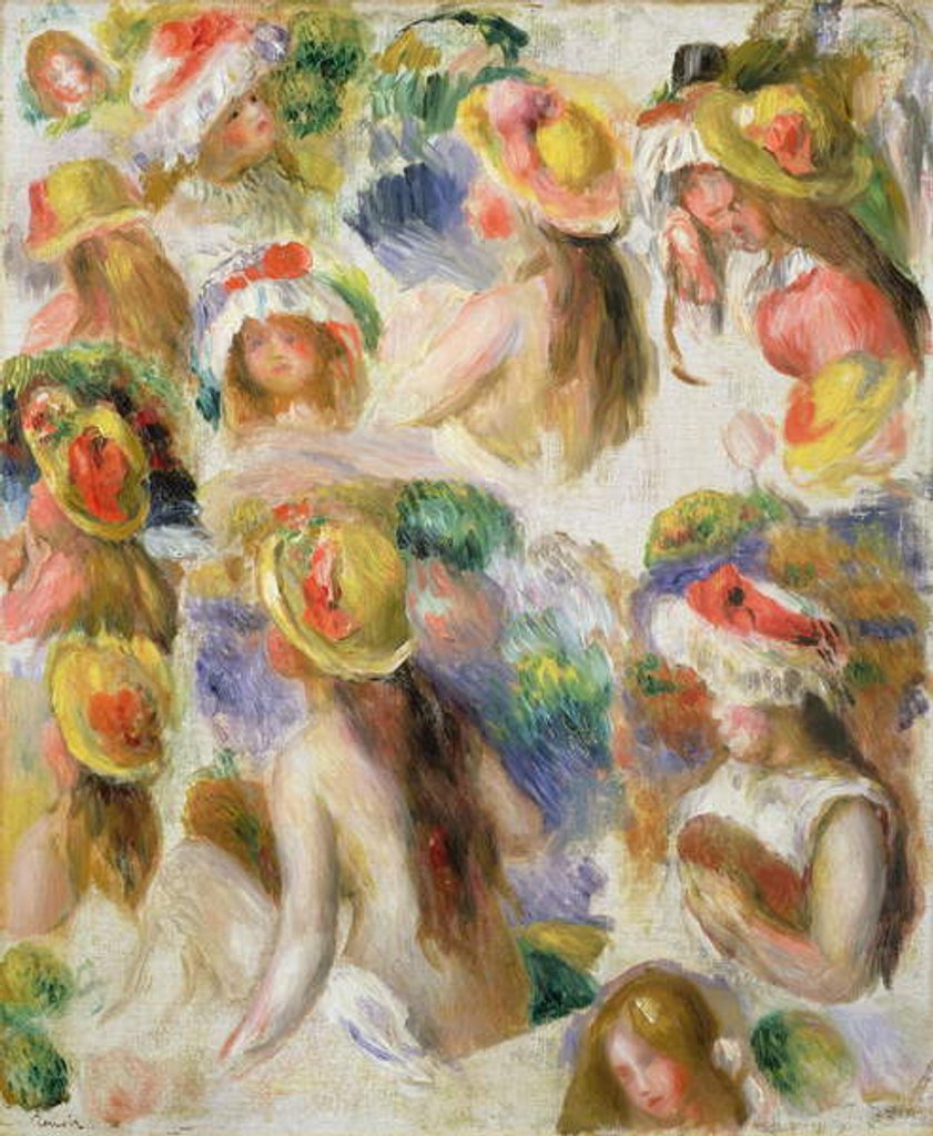Detail of Study of Girls Wearing Hats by Pierre Auguste Renoir