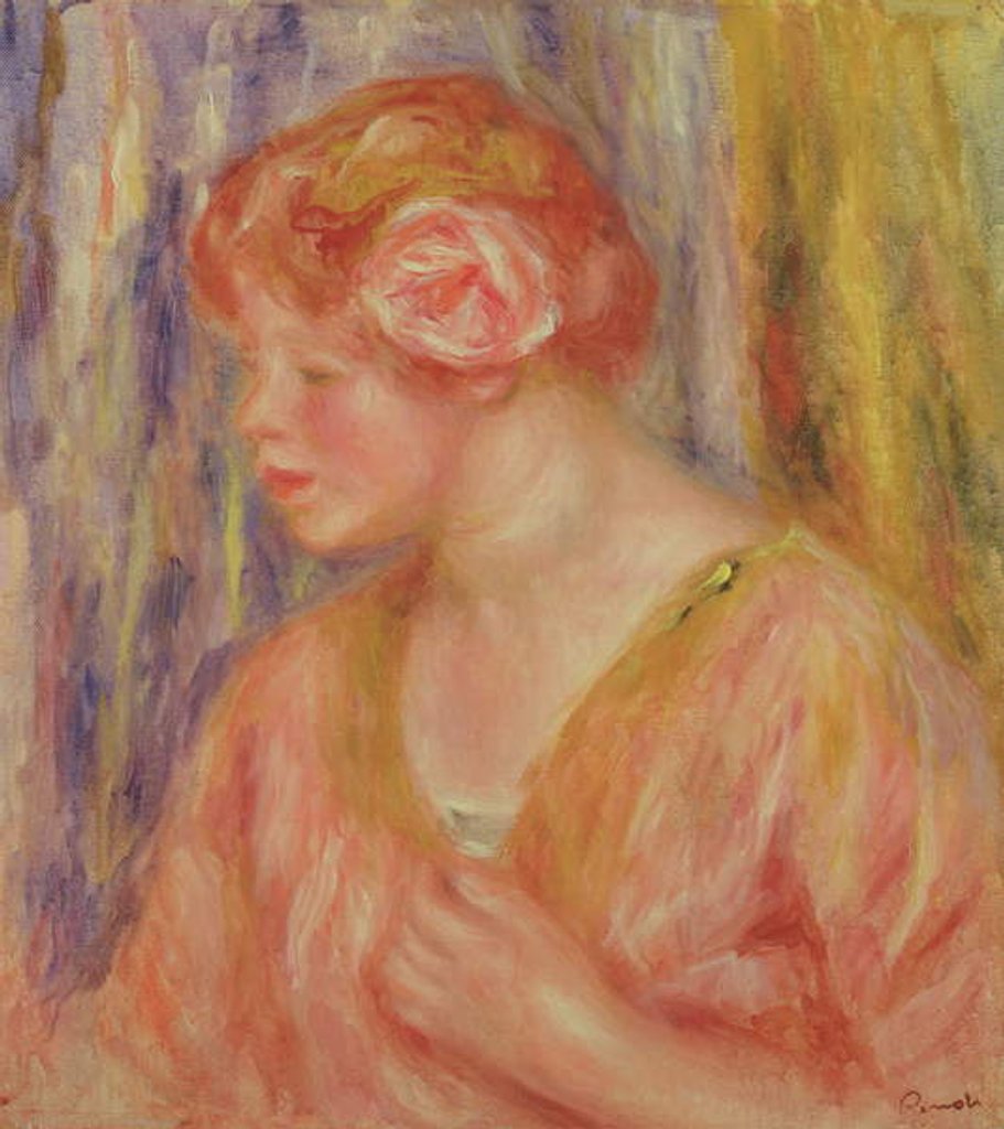 Detail of Red Headed Woman with Roses in her Hair by Pierre Auguste Renoir