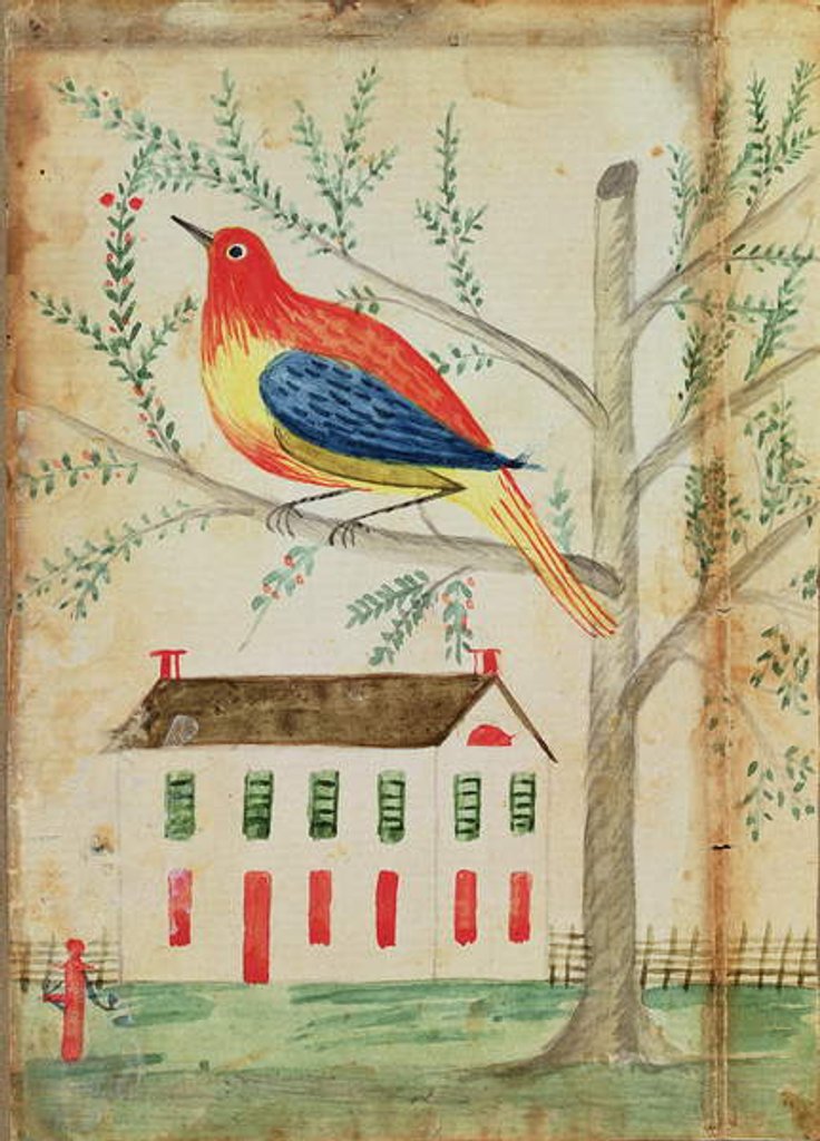 Detail of House and Bird in a Tree by School American