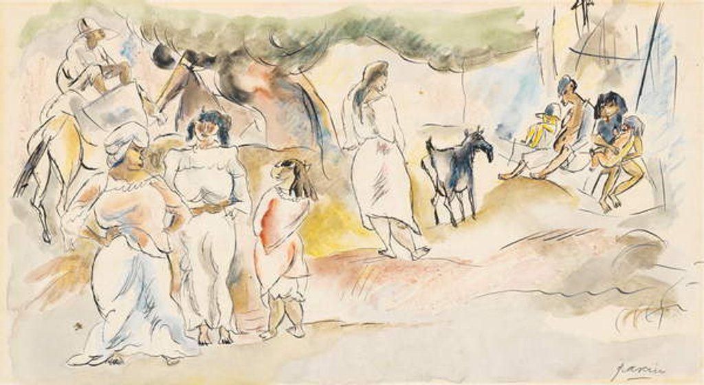 Detail of Southern Figures and Goat by Jules Pascin