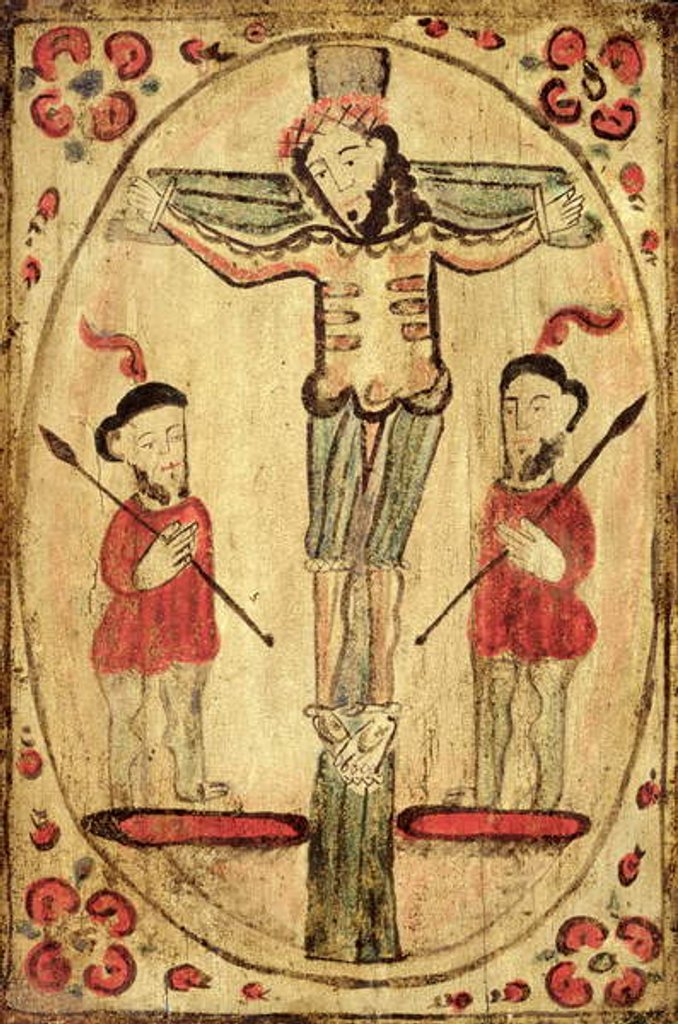 Detail of Christ on the Cross and Two Figures by School American