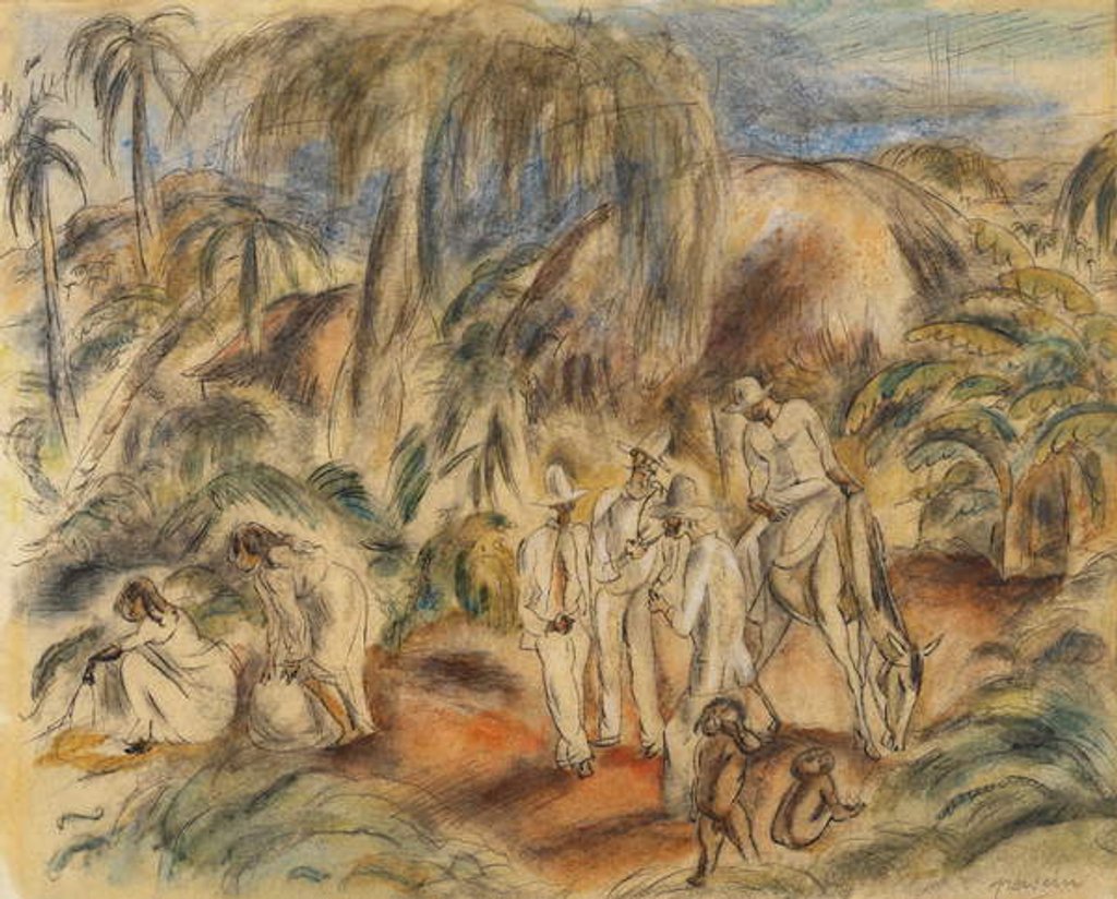 Detail of Figures in a Tropical Landscape by Jules Pascin