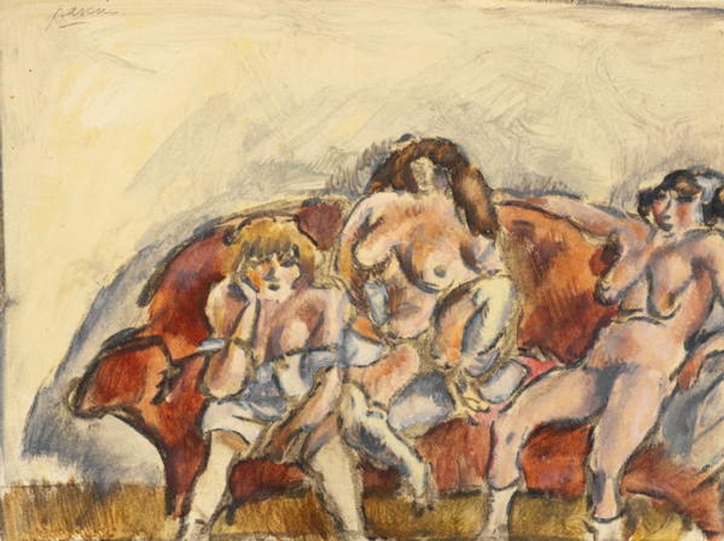Detail of Three Women on a Red Sofa by Jules Pascin